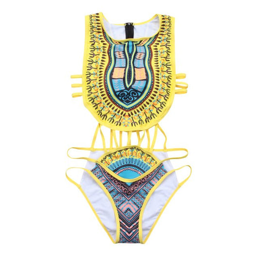 1PC Ethnic Floral African Swimsuit for Women - Low Waist Polyester and Nylon Bathing Suit - Flexi Africa offers Free Delivery