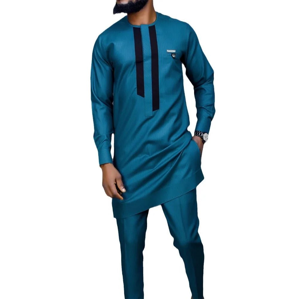 2 Piece African Clothes for Men Spring Autumn Africa Long Sleeve O - neck Black Top Pant Matching Sets Dashiki Africa Clothing - Free Delivery Worldwide only at Flexi Africa