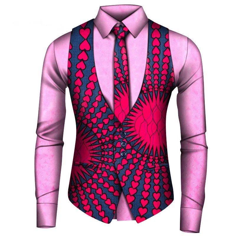 2024 New African Style Vest Men Africa Print Formal Business Casual Slim Vests Shirts Tie Set Men Prom Wedding Party Waistcoa - Free Delivery Worldwide only at Flexi Africa