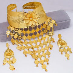 2PC Ethiopian Jewelry Set for Women – Gold - Tone Necklace & Earrings - Free Delivery Worldwide only at Flexi Africa