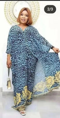 2PC Summer Chic: African Women's V-neck Polyester Printed - Top and Long Pants African Suit Flexi Africa www.flexiafrica.com