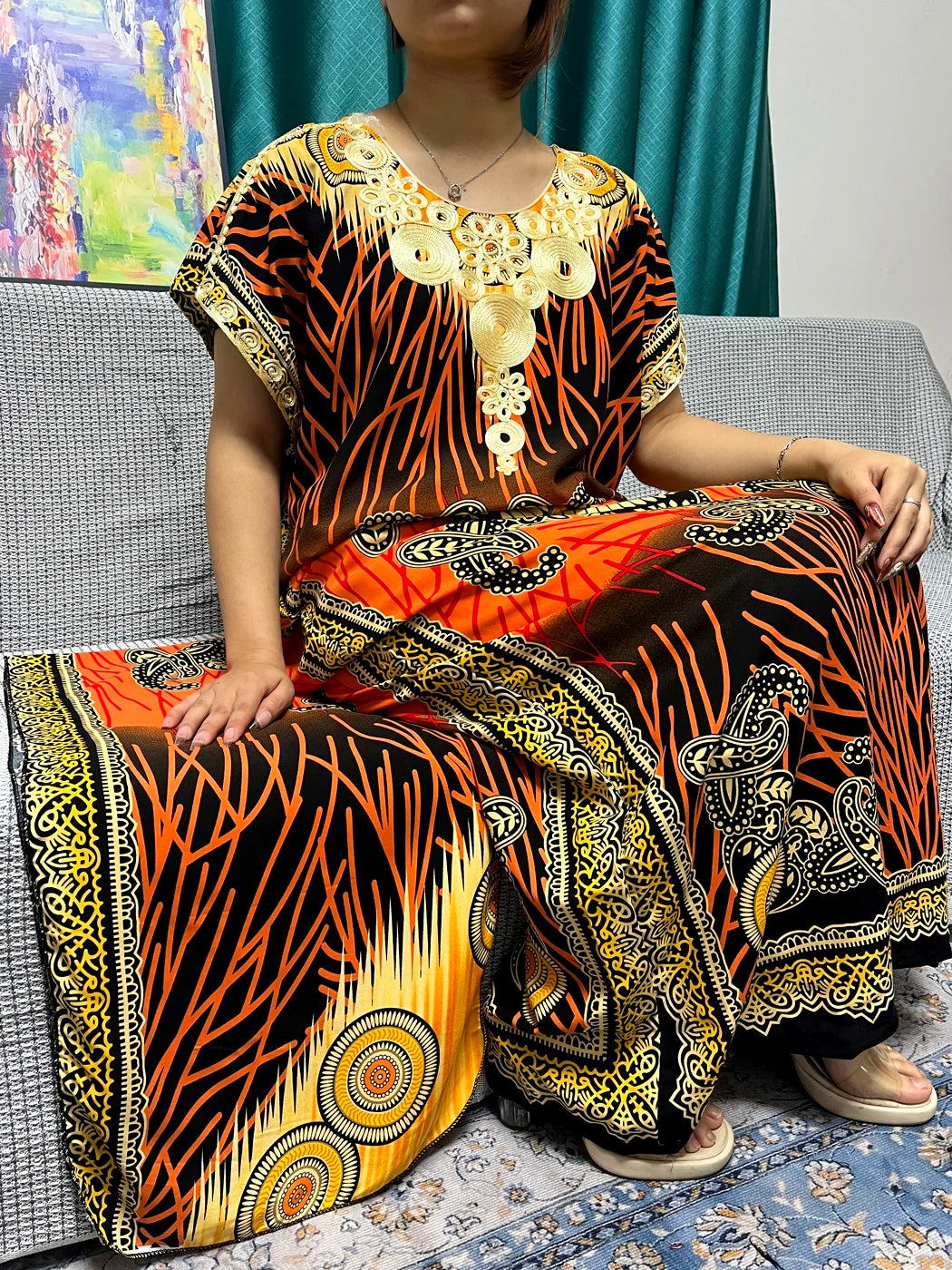 Women's African Abaya Dress – Printed Cotton Kanga Style, Loose Fit