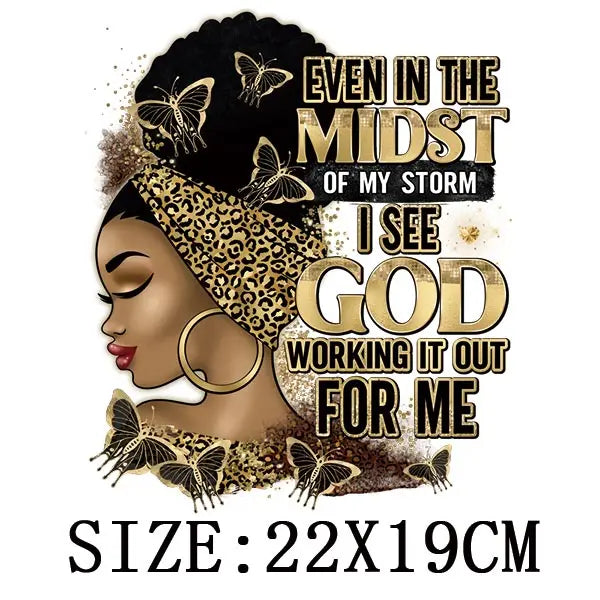 Black Queen Iron - On Heat Transfer: Glitter African Lady Applique for T-Shirts, Hoodies, and Clothing - Free Delivery Worldwide only at Flexi Africa