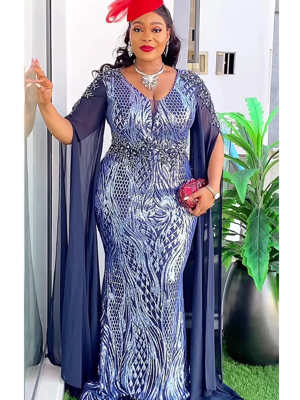 Plus Size African Maxi Dress for Women – Dashiki Sequin Bodycon Gown