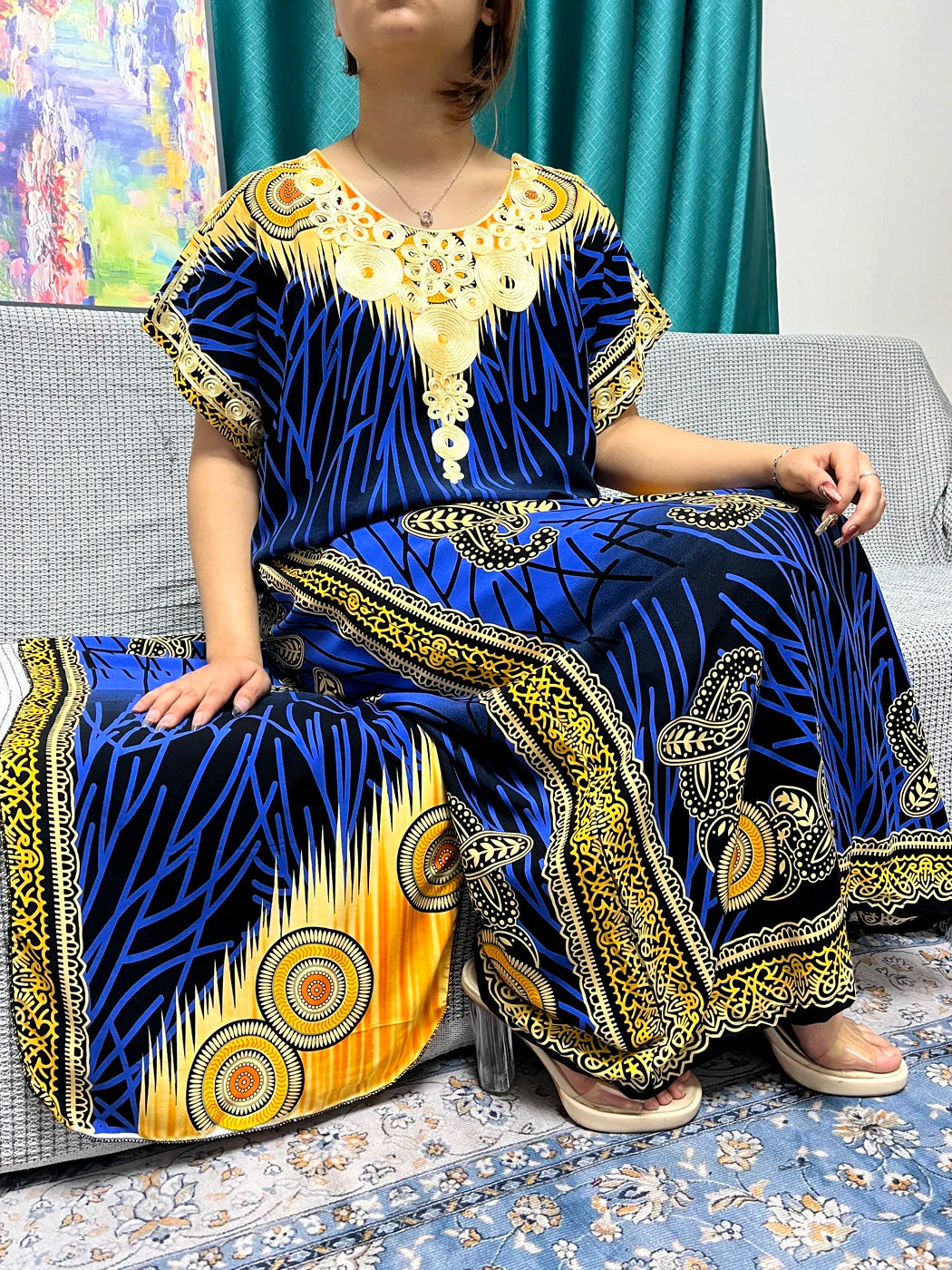 Women's African Abaya Dress – Printed Cotton Kanga Style, Loose Fit