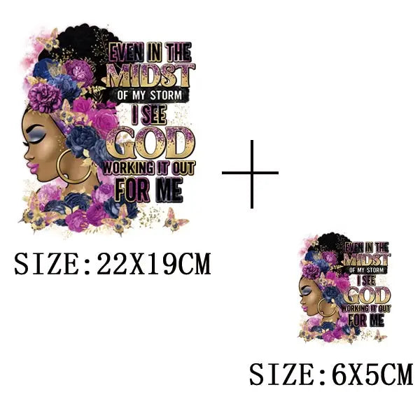 Black Queen Iron - On Heat Transfer: Glitter African Lady Applique for T-Shirts, Hoodies, and Clothing - Free Delivery Worldwide only at Flexi Africa