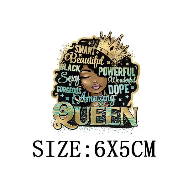 Black Queen Iron - On Heat Transfer: Glitter African Lady Applique for T-Shirts, Hoodies, and Clothing - Free Delivery Worldwide only at Flexi Africa