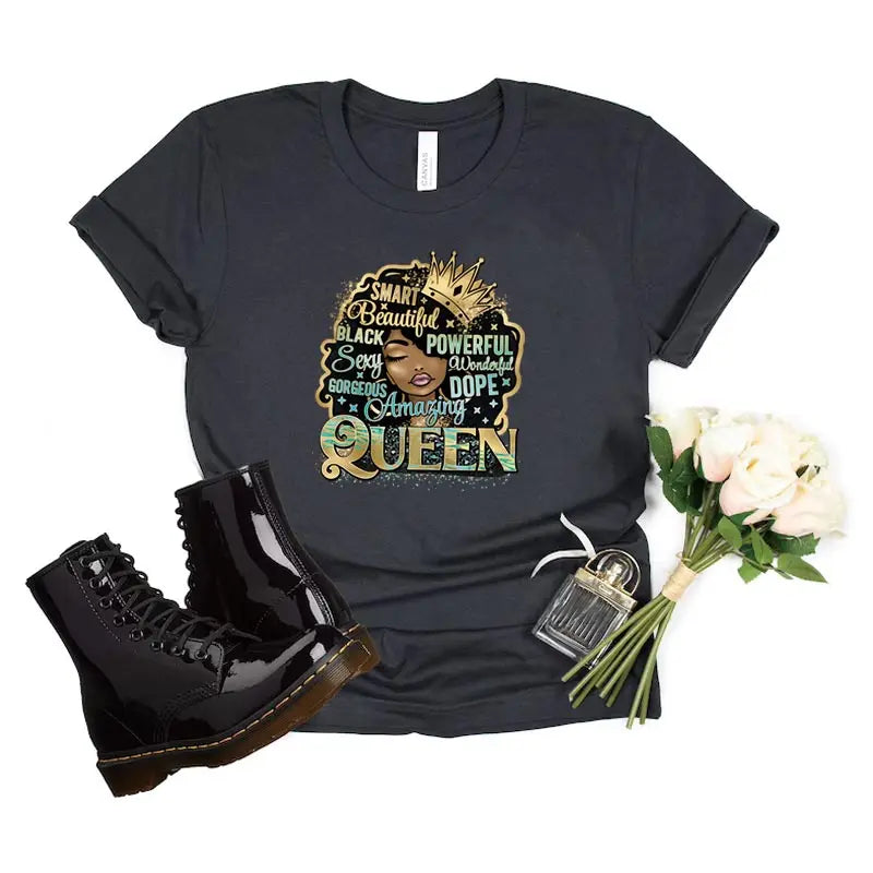 Black Queen Iron-On Heat Transfer: Glitter African Lady Applique for T-Shirts, Hoodies, and Clothing