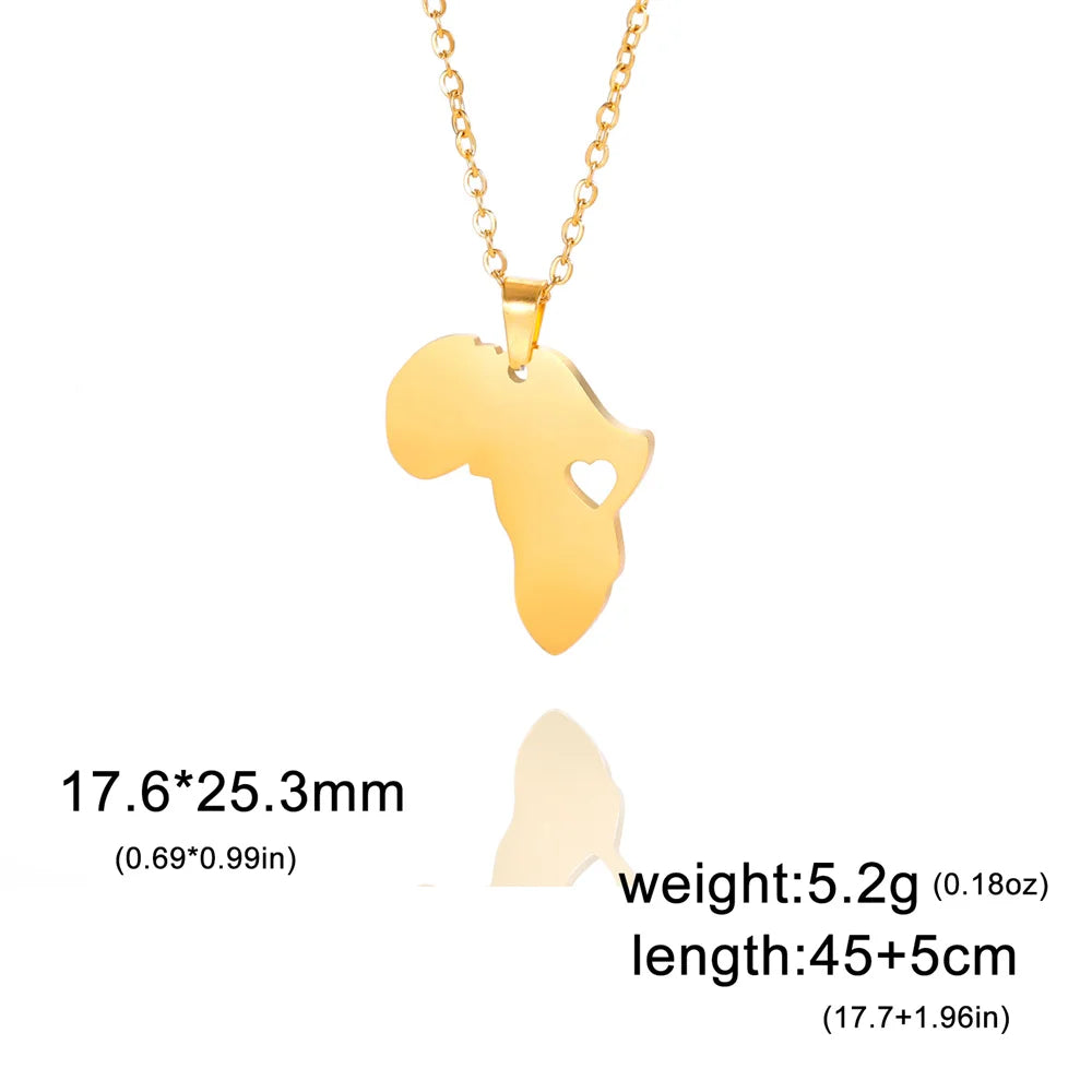My Shape African Map & Heart Pendant Necklace – Unisex Stainless Steel Choker Chain Jewelry