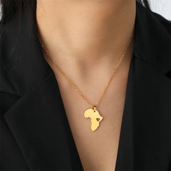 My Shape African Map & Heart Pendant Necklace – Unisex Stainless Steel Choker Chain Jewelry
