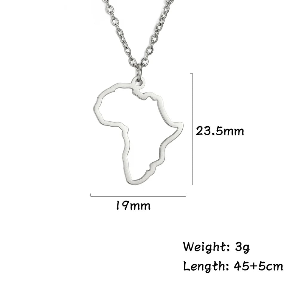My Shape African Map & Heart Pendant Necklace – Unisex Stainless Steel Choker Chain Jewelry
