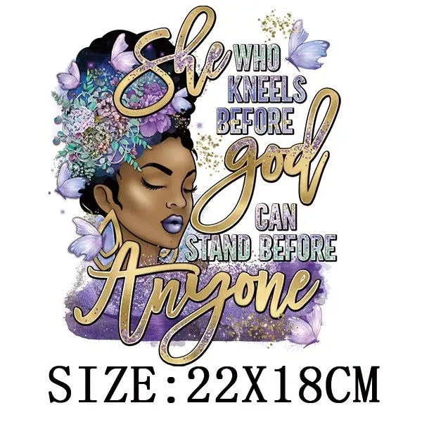 Black Queen Iron - On Heat Transfer: Glitter African Lady Applique for T-Shirts, Hoodies, and Clothing - Free Delivery Worldwide only at Flexi Africa