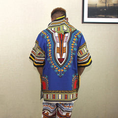 African Classic Dashiki with Pockets Mens Blue Printed Dashiki Hoodie - Free Delivery Worldwide only at Flexi Africa