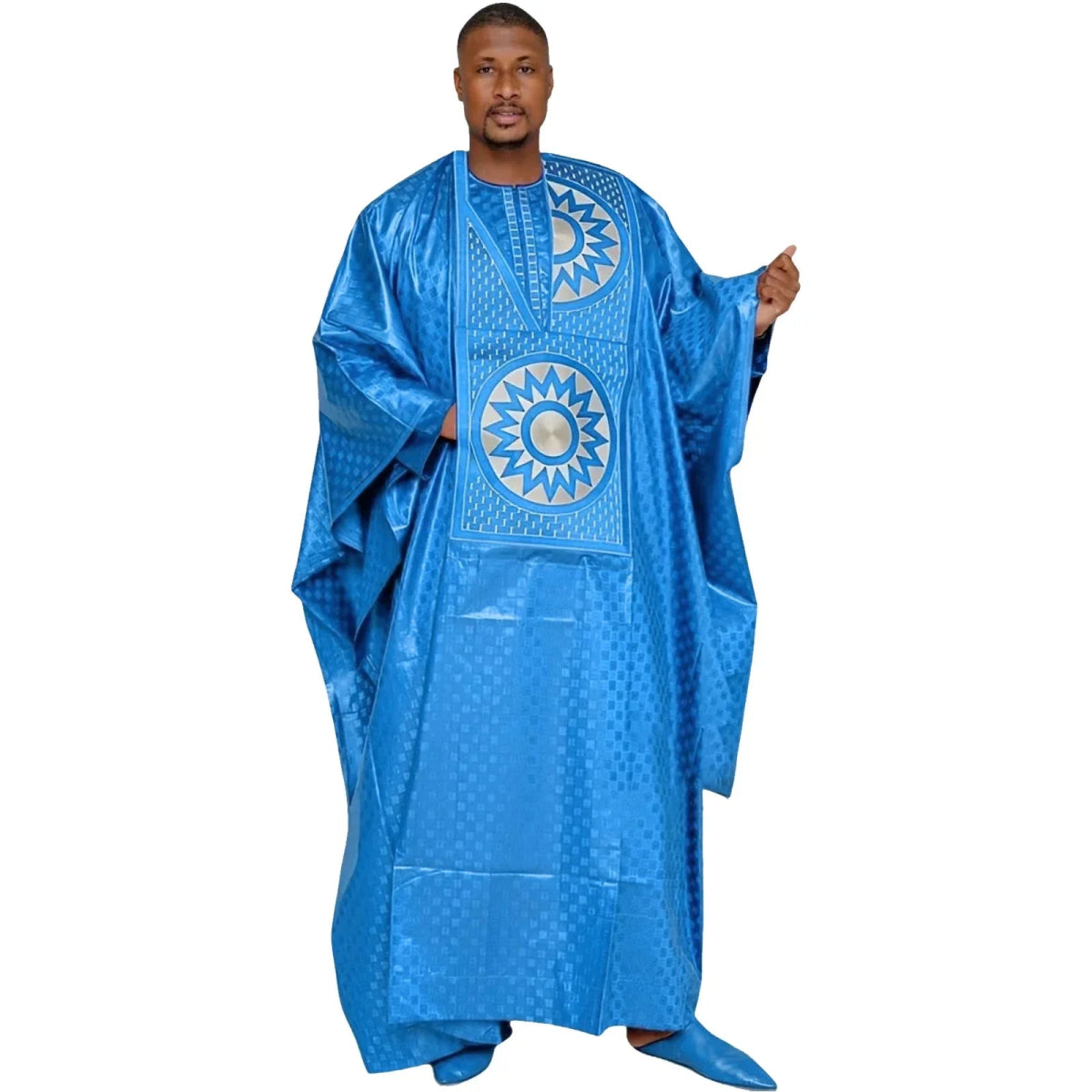 Traditional Bazin Embroidery Floor - Length Dresses with Scarf - Free Delivery Worldwide only at Flexi Africa