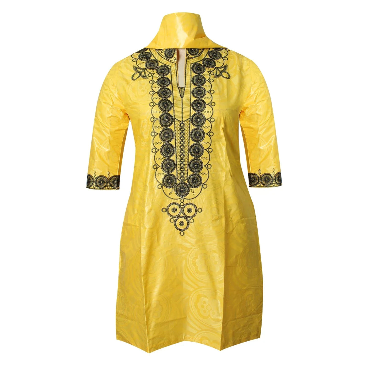 African Dresses For Woman Baizn Riche Embroidery Middle Dress With Scarf - Free Delivery Worldwide only at Flexi Africa