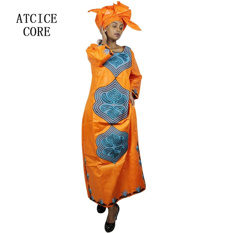 African Dresses For Women 3/4 Sleeve Plus Size Dress With Scarf - Free Delivery Worldwide only at Flexi Africa