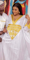 African Fashion: Agbada Embroidery Design Long Dress for Women and Couples - Flexi Africa - www.flexiafrica.com - FREE POST