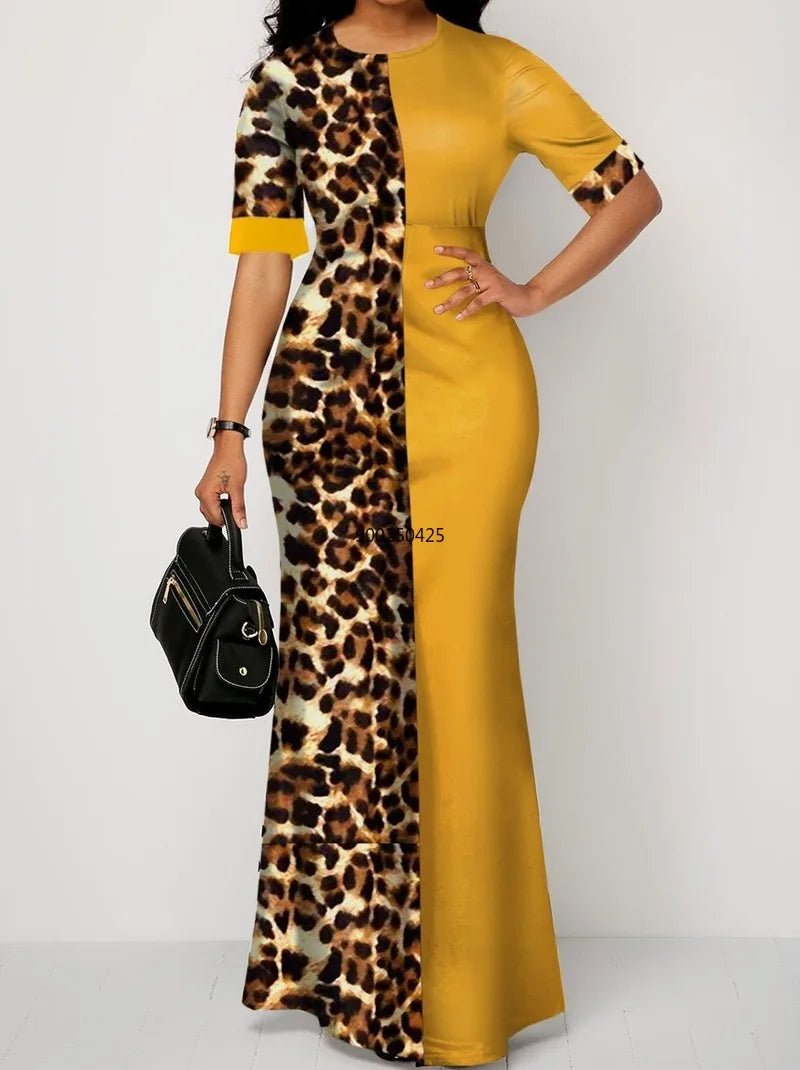 African Inspired Dashiki Print Leopard Robe Gowns: Elegant Long Maxi Dresses - Flexi Africa - www.flexiafrica.com - FREE POST