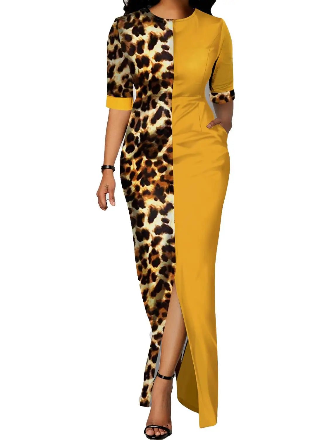 African Inspired Dashiki Print Leopard Robe Gowns: Elegant Long Maxi Dresses - Flexi Africa - Flexi Africa offers Free Delivery Worldwide - Vibrant African traditional clothing showcasing bold prints and intricate designs