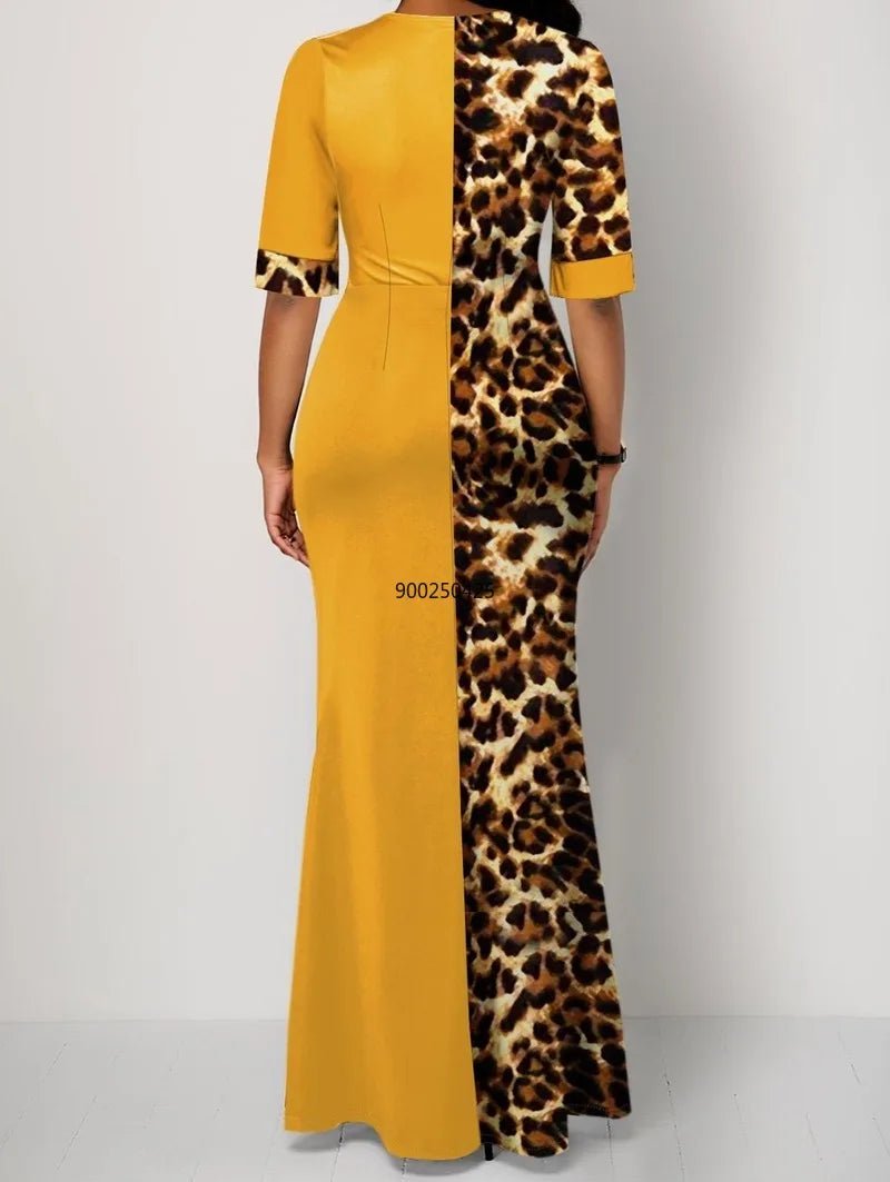 African Inspired Dashiki Print Leopard Robe Gowns: Elegant Long Maxi Dresses - Flexi Africa - www.flexiafrica.com - FREE POST