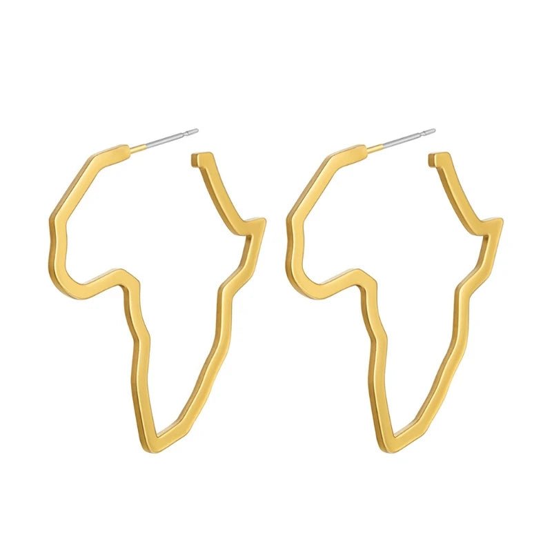 African Map Statement Earrings: Bold, Gold Colored Ornaments Traditional Ethnic Designs - Flexi Africa www.flexiafrica.com