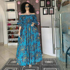 African National Print Party Dress Women Casual Sexy Slash - neck Lady Maxi Dress New Vintage Long - sleeved Loose Elegant Dresses - Free Delivery Worldwide only at Flexi Africa