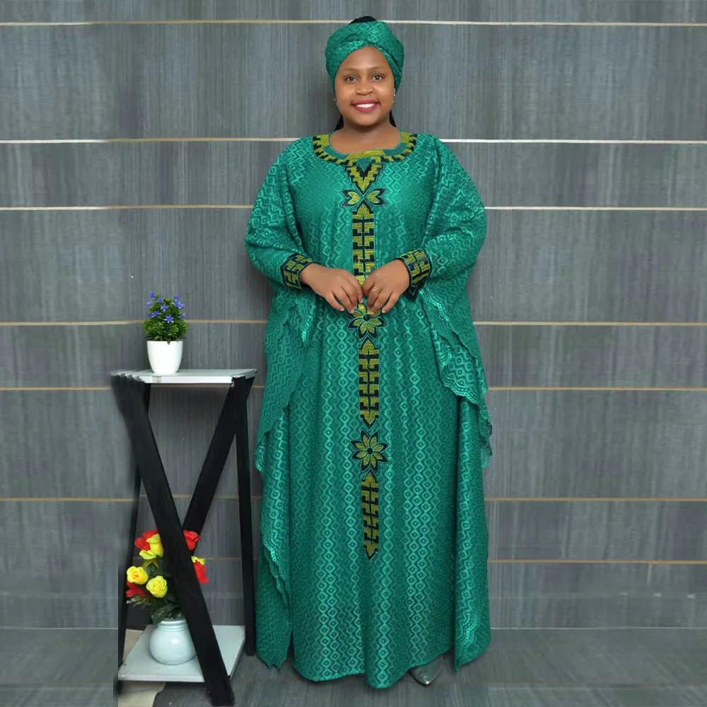 African Plus Size Embroidered Long Robe for Women – Lined with Headscarf, Modest Muslim Wear - Free Delivery Worldwide only at Flexi Africa