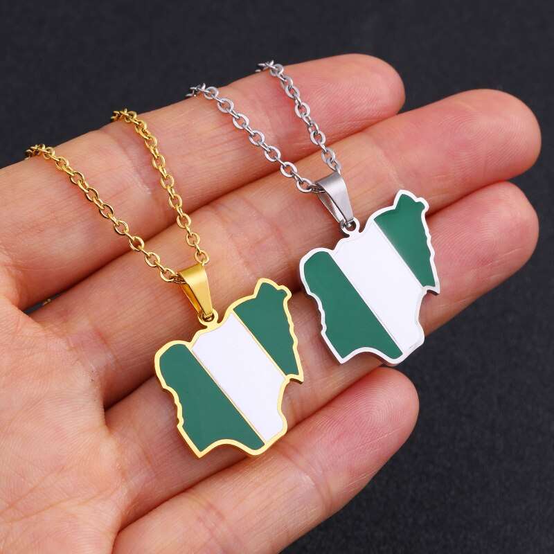 African Pride: Nigeria Map Flag Pendant Necklace - Free Delivery Worldwide only at Flexi Africa