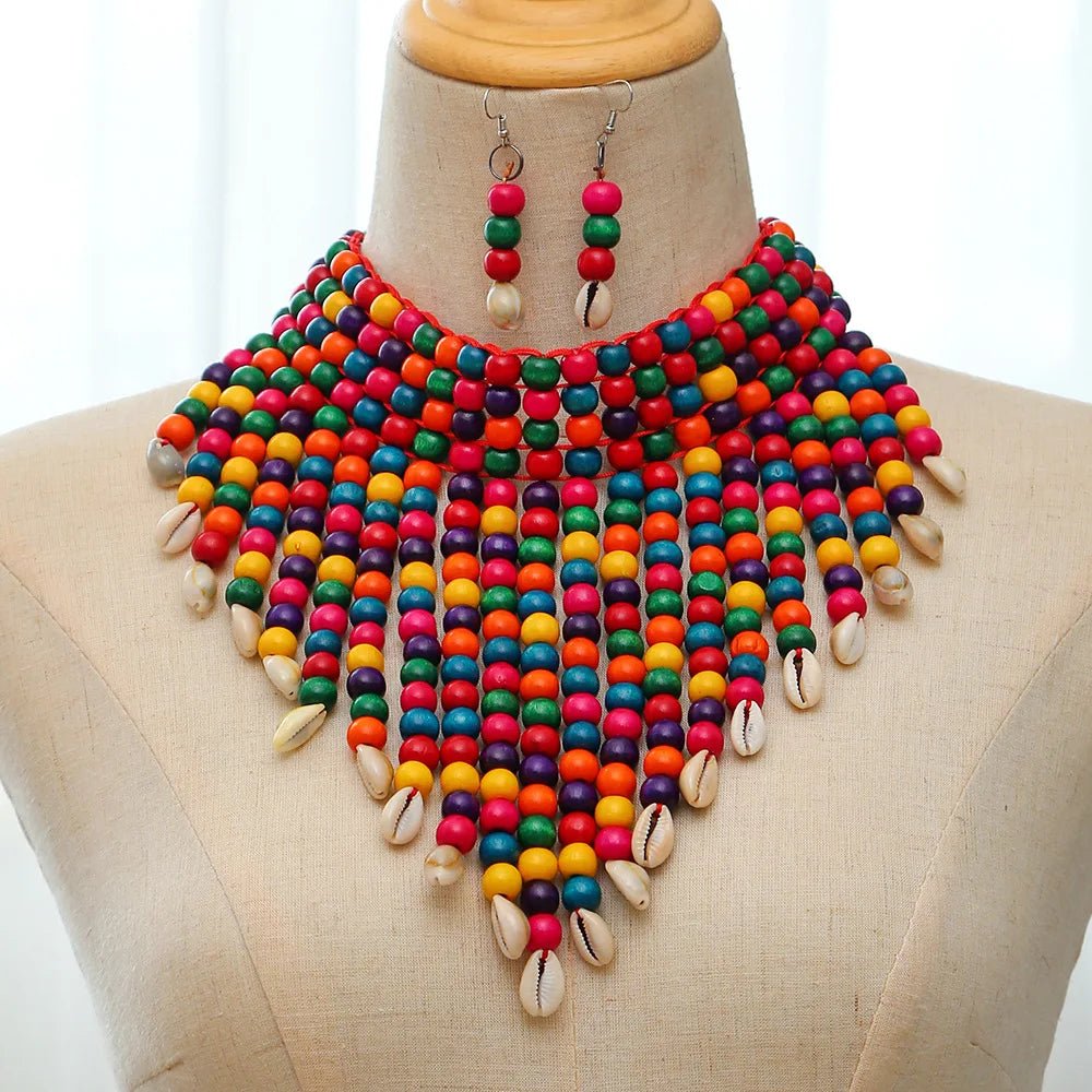 African Statement Chunky Choker Necklaces For Women Multi Strand Colorful Bead - Flexi Africa - Free Delivery Worldwide only at www.flexiafrica.com