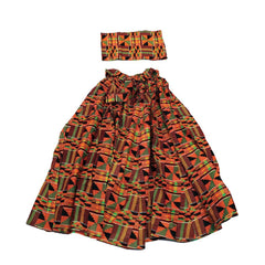 African Traditional Kente Print Long Skirt with Elastic Waistline - Free Delivery Worldwide only at Flexi Africa