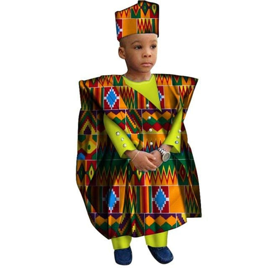 African Boys Cotton Clothes Wax Print Top and Pants Sets for Kids clothing - Flexi Africa offers Free Delivery Worldwide