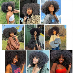 Afro Kinky Curly Human Hair Wigs with Bangs Wear to go Glueless Wig Remy Short Curly Bangs Wig Human Hair - Free Delivery Worldwide only at Flexi Africa