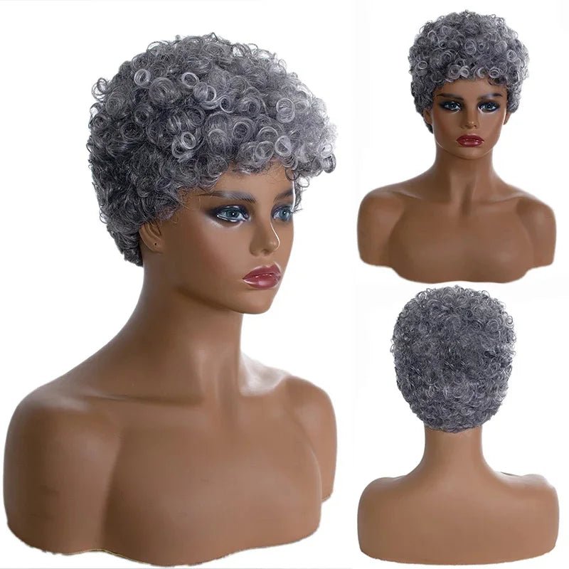 Amir Short Grey Afro Kinky Curly Wig Women Synthetic Hair Wigs With Natural Short Bob Wigs - Free Delivery Worldwide only at Flexi Africa