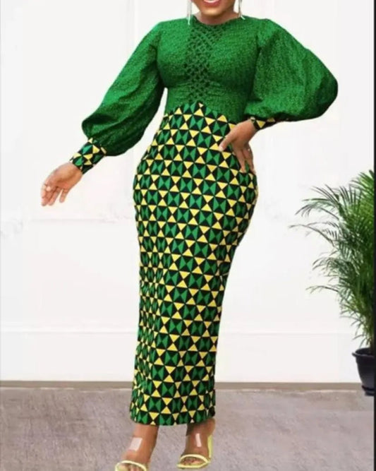 Autumn Dashiki Bodycon Maxi Dress: Elegant African Fashion for Women (S-2XL) - Flexi Africa - www.flexiafrica.com