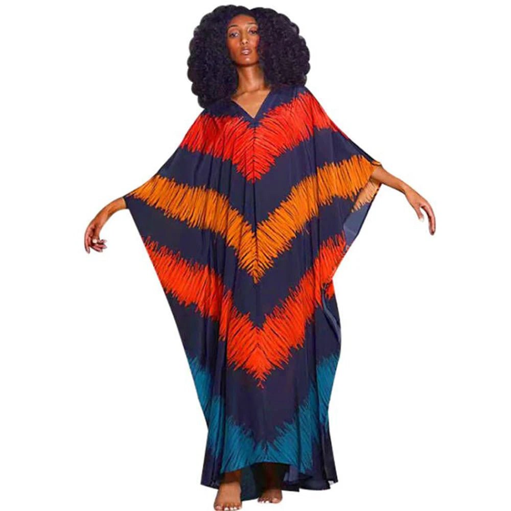 Batwing Sleeve Dashiki African Maxi Dress Loose Fit Robes - Flexi Africa - Flexi Africa offers Free Delivery Worldwide - Vibrant African traditional clothing showcasing bold prints and intricate designs