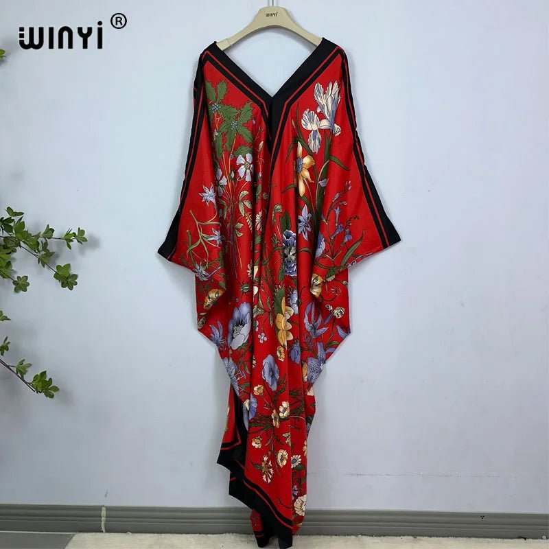 Bohemian Chic: Women's Summer Long Kaftan with African Inspired Print - Fashionable Evening Dress - Flexi Africa - Free Delivery Worldwide only at www.flexiafrica.com
