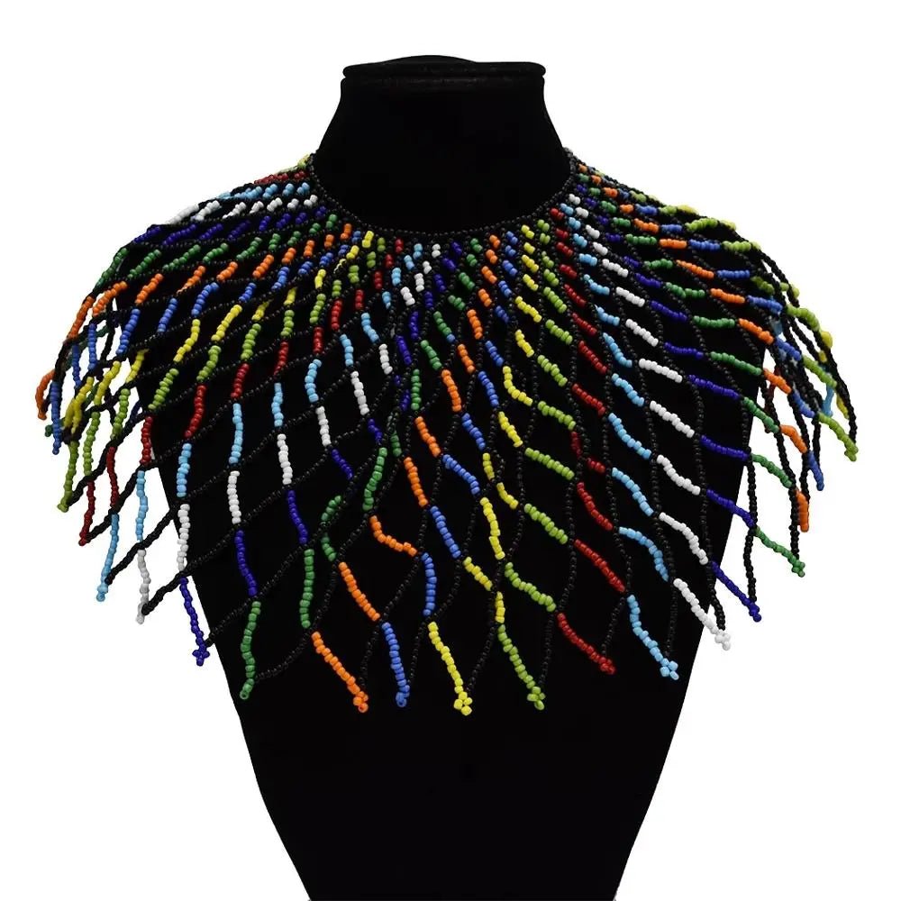 Bohemian Multicolored Beaded Choker: Vibrant Tribal Necklace for Women's Party Wear - Flexi Africa - Flexi Africa offers Free Delivery Worldwide - Vibrant African traditional clothing showcasing bold prints and intricate designs