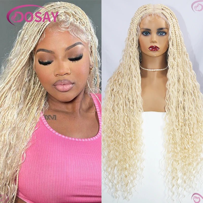 Boho Wig Braid African Synthetic Curly Wigs Full Lace Front Braided Wigs For Black Women Knotless Box Braids Lace Wigs - Free Delivery Worldwide only at Flexi Africa