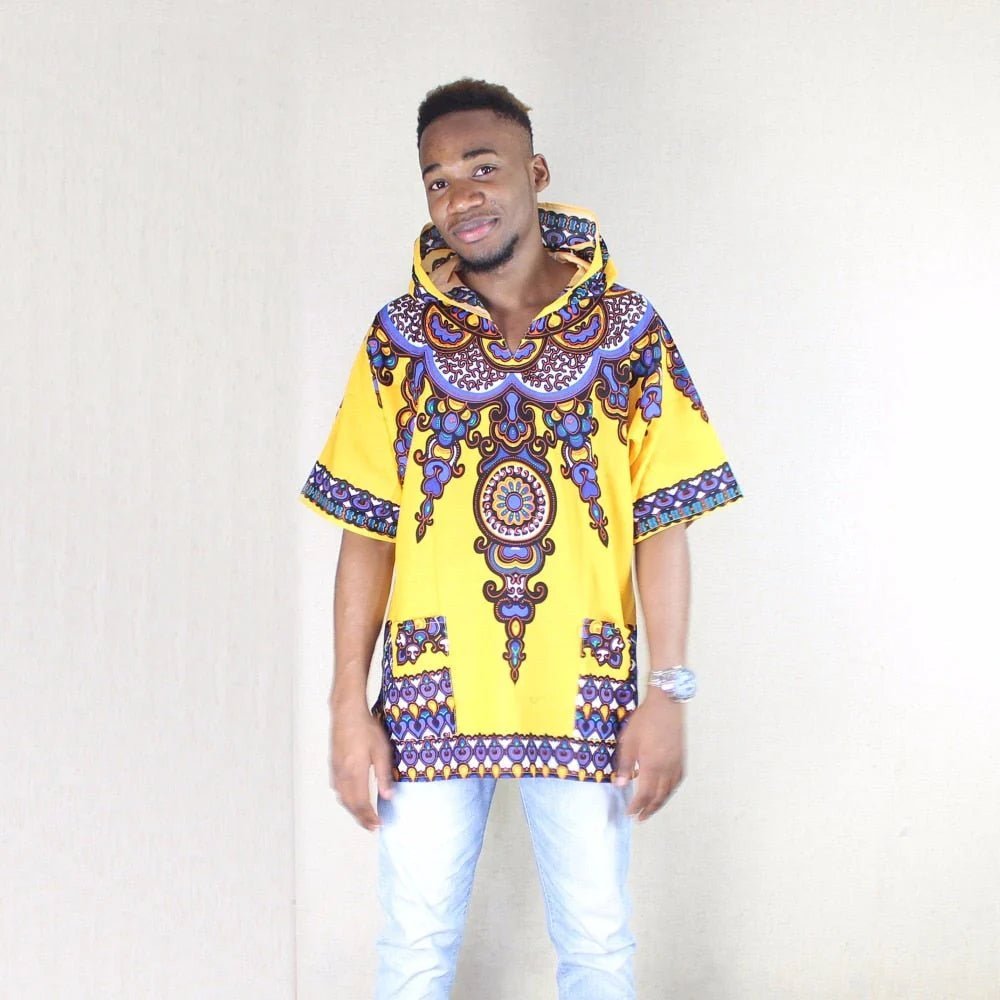 Bold African Street Style: Men's Dashiki Fabric Elongated Hoodie for Hip Hop and Hipster Fashion - Free Delivery Worldwide only at Flexi Africa