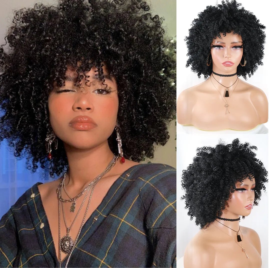 Chic Afro Kinky Curly Ombre Wig: Synthetic, Glueless, Ideal for Black Women - Flexi Africa - Flexi Africa offers Free Delivery Worldwide - Vibrant African traditional clothing showcasing bold prints and intricate designs