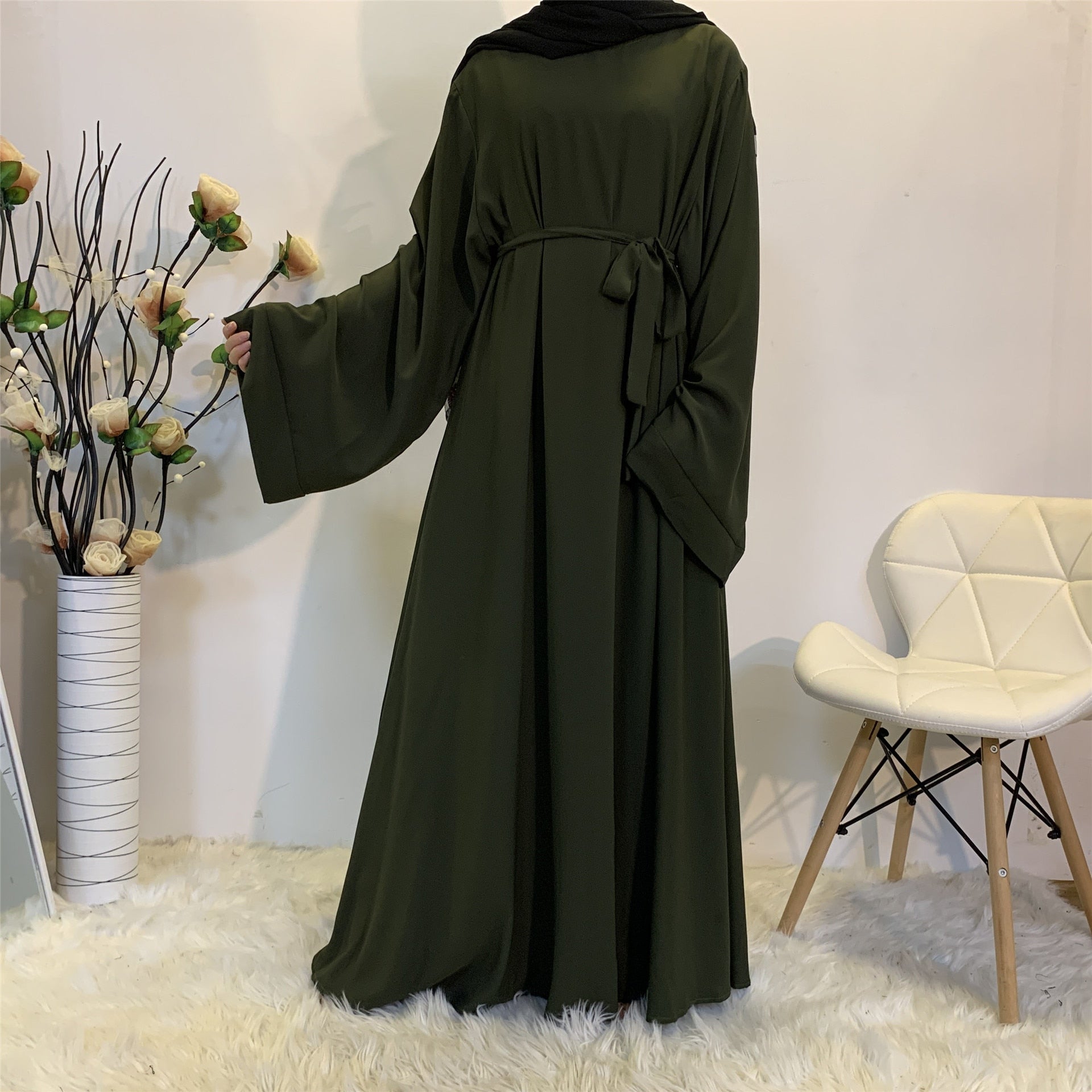 Chic and Modest: Muslim Fashion Hijab Dubai Abaya Long Dresses with Sashes for Women - Flexi Africa - Flexi Africa offers Free Delivery Worldwide - Vibrant African traditional clothing showcasing bold prints and intricate designs