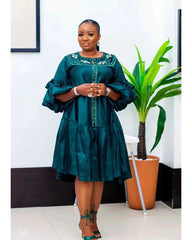 Chic Plus Size African Diamond Dress: Stylish Loose Fit, Elegant Puff Sleeves - Flexi Africa - Free POST www.flexiafrica.com