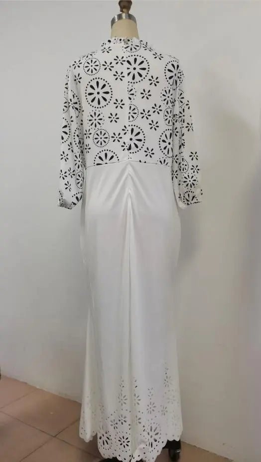 Elegant African Long Sleeve White Dresses: Plus Size Grace and Style - Flexi Africa - Free Delivery at www.flexiafrica.com