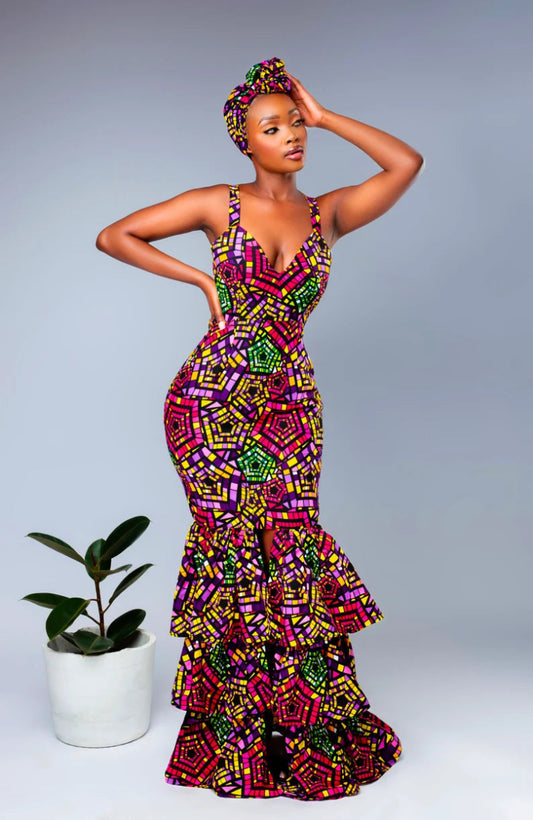 Elegant African Print Jemima Dress | Kente & Ankara Fashion - Free Delivery Worldwide only at Flexi Africa