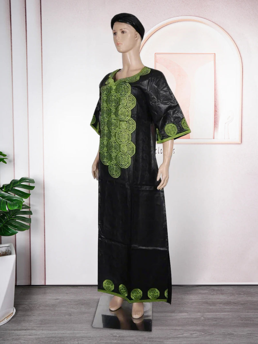 Elegant Embroidered African Bazin Dress for Women - Free Delivery Worldwide only at Flexi Africa