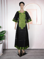 Elegant Embroidered African Bazin Dress for Women - Free Delivery Worldwide only at Flexi Africa