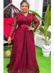 Elegant Maxi Dashiki Lace Wedding Gowns: Plus Size African Party Dresses for Women's Fashion - Flexi Africa - Flexi Africa offers Free Delivery Worldwide - Vibrant African traditional clothing showcasing bold prints and intricate designs