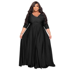 Elegant Polyester African Maxi Dress for Women - V - neck, Three Quarter Sleeve - Free Delivery Worldwide only at Flexi Africa