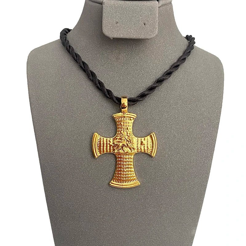 Ethiopian Cross Pendant Necklace with 80cm Twisted Chain – Gold Color African Wedding Party Jewelry Gift - Free Delivery Worldwide only at Flexi Africa