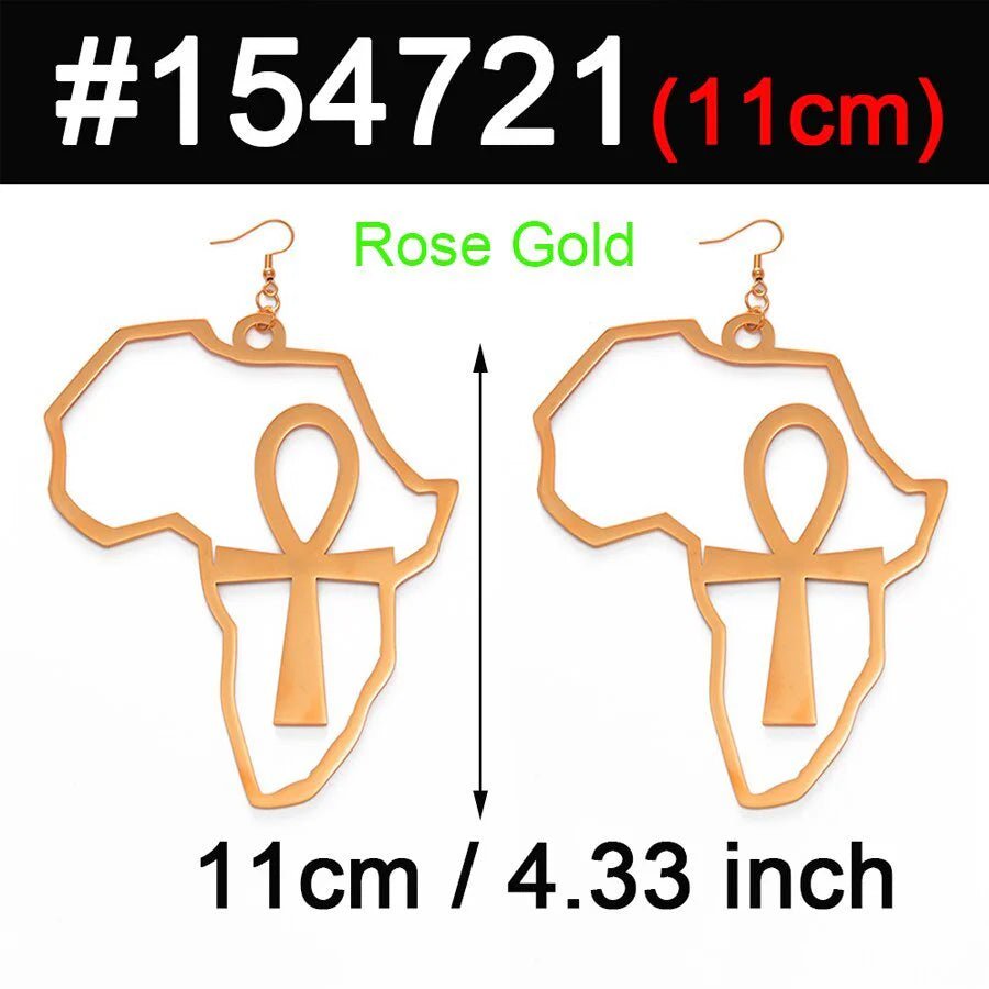 Exaggerated Elegance: African Map Big Ankh Earrings with Traditional Ethnic Style and Symbolism - Free Delivery Worldwide